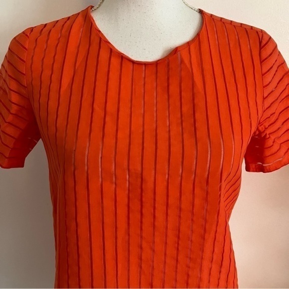 J. Crew • Red Orange Shadow Stripe Blouse - Picture 2 of 5